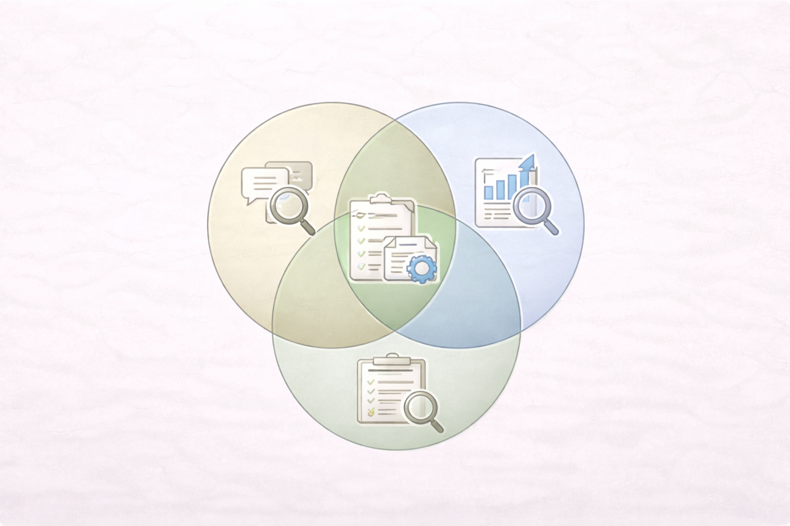 Minimalist academic infographic using a Venn diagram to compare qualitative, quantitative, and mixed methods research, with overlapping areas representing integrated approaches, presented in neutral university colours and a clean educational design.