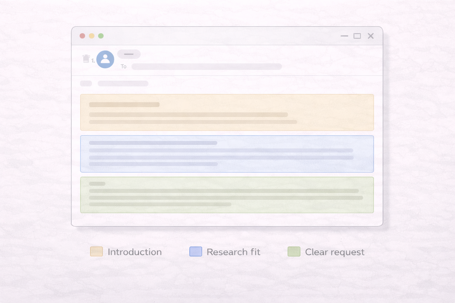 Minimalist academic infographic depicting a structured PhD enquiry email, with clearly separated sections for introduction, research alignment, and a concise request, shown in a clean professional university-style email layout using neutral colours.